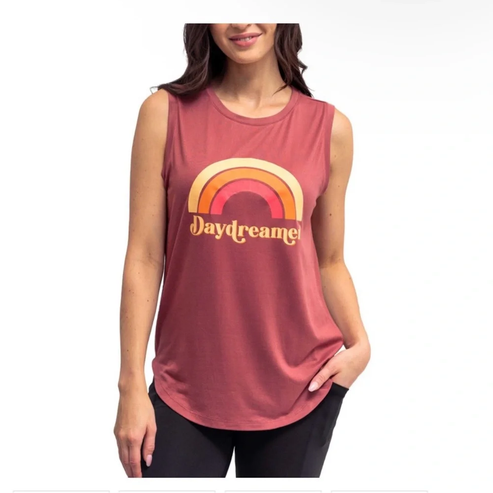 Daydreamer Women's Vintage Rainbow Muscle Tee in Rust - Picture 1 of 9